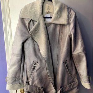 NWT UO Oversized Faux Leather Aviator Jacket Grey